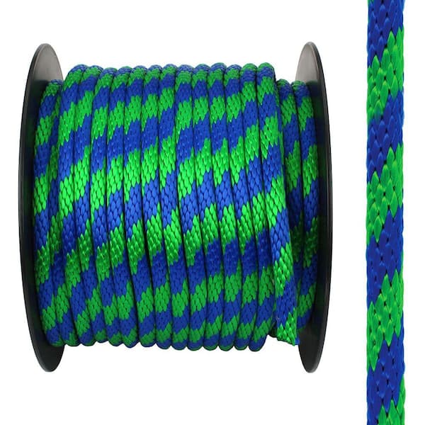 5/8 in. x 1 ft. Solid Braid Polypropylene Green and Blue Rope