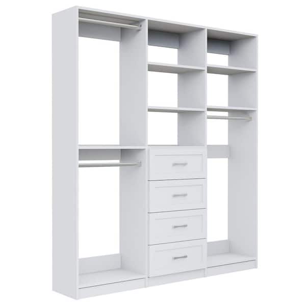 Alto Collection 66 in. W White Wall Mounted Shaker Double Hang, 4-Drawer and Medium Hang Wood Closet System