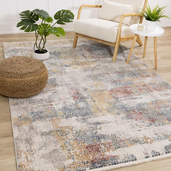 Orenda Collections 5 ft. x 8 ft. Beige Distressed, Organic Indoor Area Rug