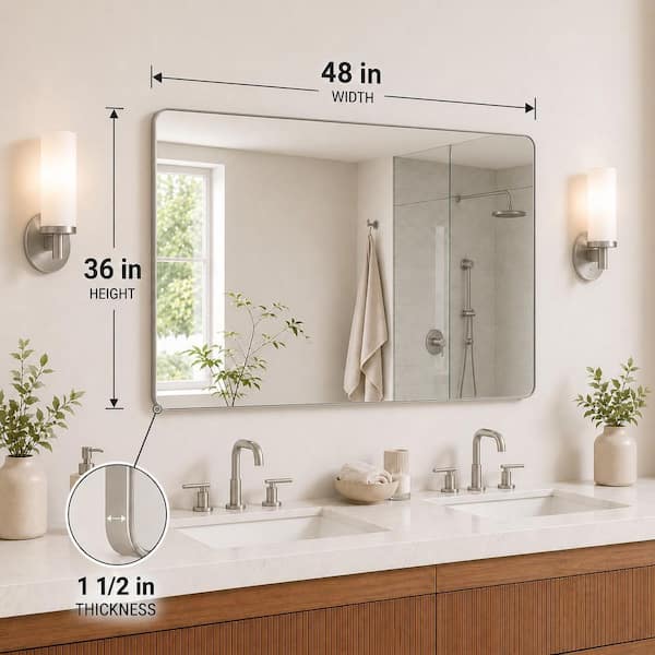 48 in. W x 36 in. H Rectangular Framed Wall Bathroom Vanity Mirror in Brushed Nickel