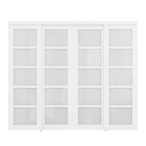 96 in. x 80 in. 5-Lite Tempered Frosted Glass and White MDF Interior Closet Sliding Door with Hardware Kit