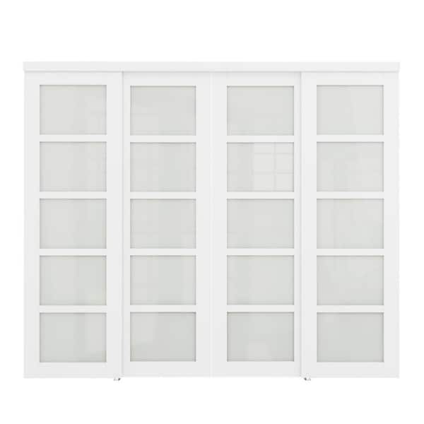 ARK DESIGN 96 in. x 80 in. 5-Lite Tempered Frosted Glass and White MDF Interior Closet Sliding Door with Hardware Kit