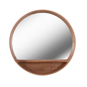Medium Round Brown Shelves & Drawers Mirror (30 in. H x 30 in. W)