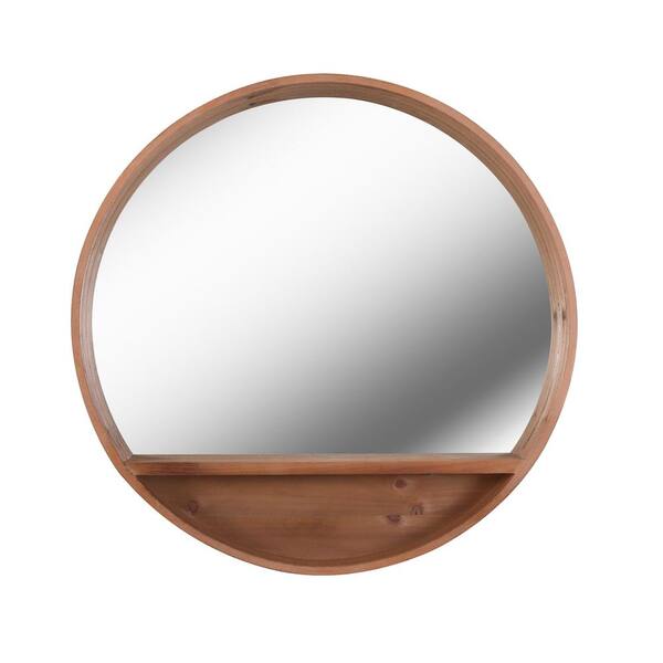 Manor Brook Medium Round Brown Shelves & Drawers Mirror (30 in. H x 30 in. W)