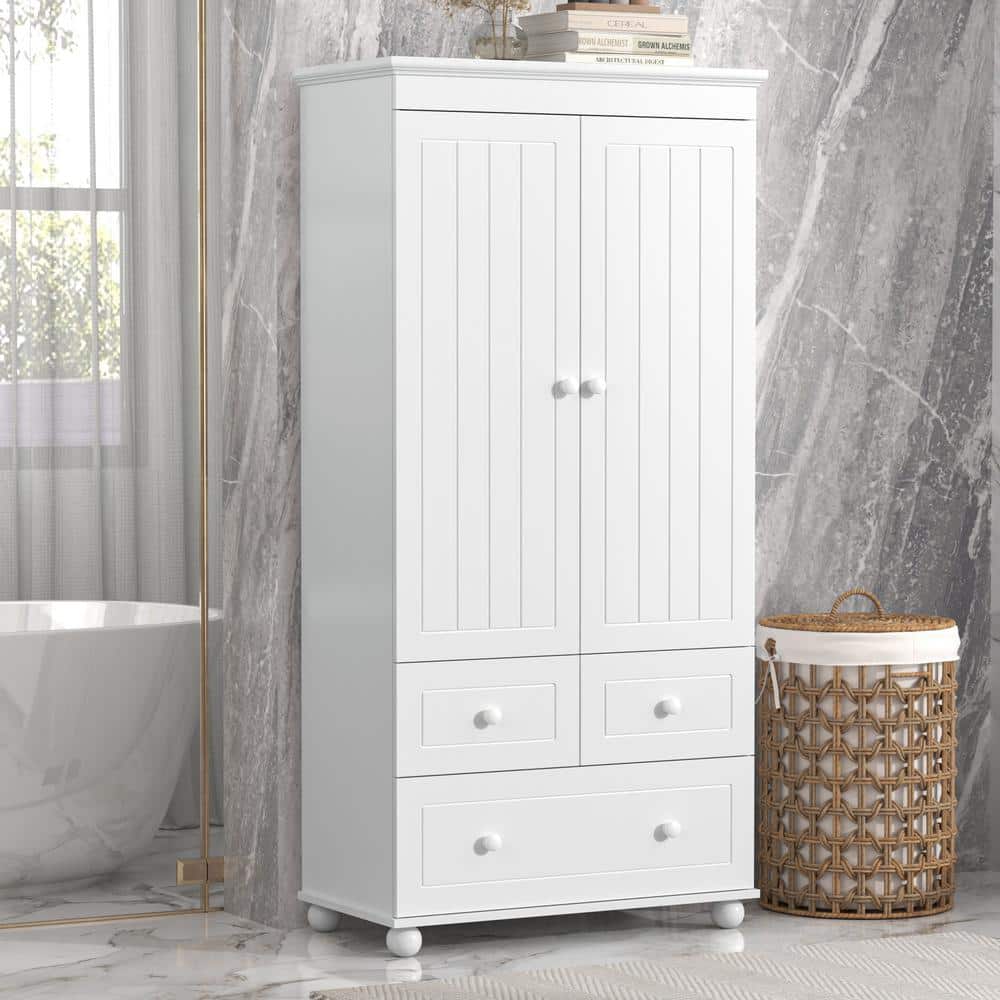 30.6 in. W x 15.8 in. D x 62.7 in. H White Wide MDF Freestanding Linen Cabi