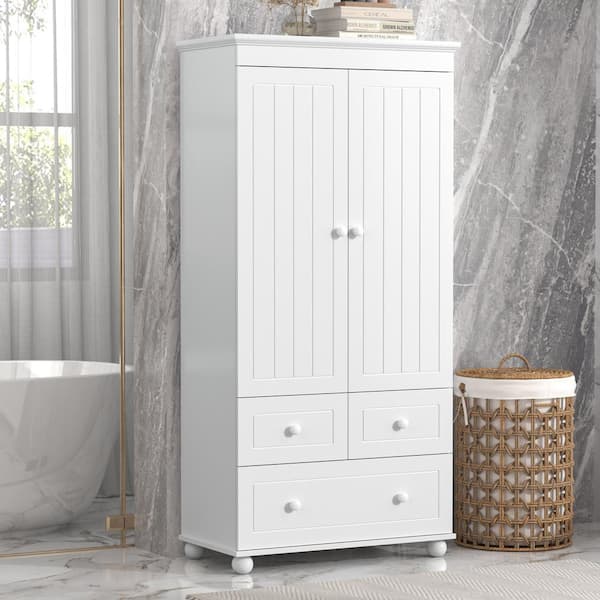 EPOWP 30.6 in. W x 15.8 in. D x 62.7 in. H White Wide MDF Freestanding Linen Cabinet with Adjustable Shelves in White
