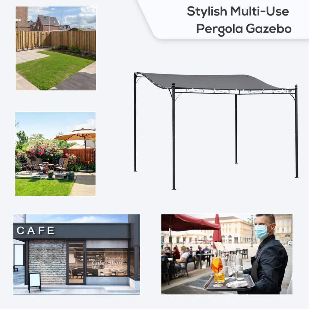 10 ft. x 10 ft. Gray Steel Outdoor Pergola Gazebo with Fabric Roof