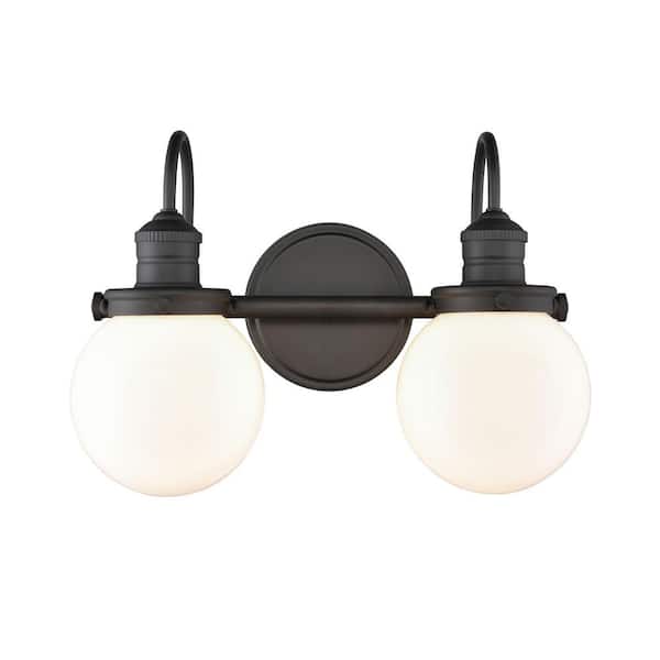Millennium Lighting Ella 15 in. 2-Light Matte Black Vanity Light with White Glass Shade