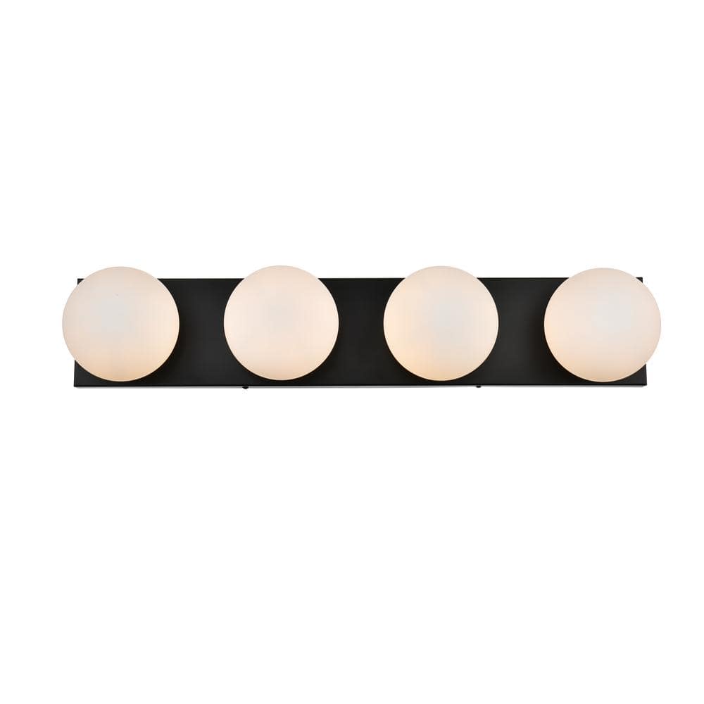 Simply Living 31 In 4 Light Modern Black Vanity Light With Frosted White Round Shade