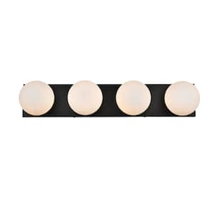 Simply Living 31 in. 4-Light Modern Black Vanity Light with Frosted White Round Shade