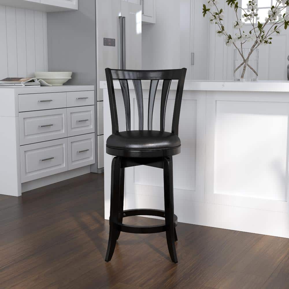 Savana Classic Black Swivel Counter Stool with Faux Leather