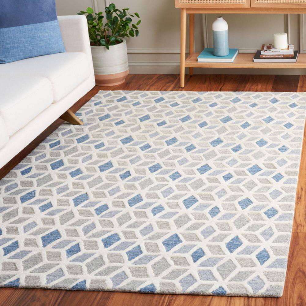 Ebony 5 ft. x 8 ft. Ivory/Blue Modern Honeycomb Area Rug price history on PriceWatchPro
