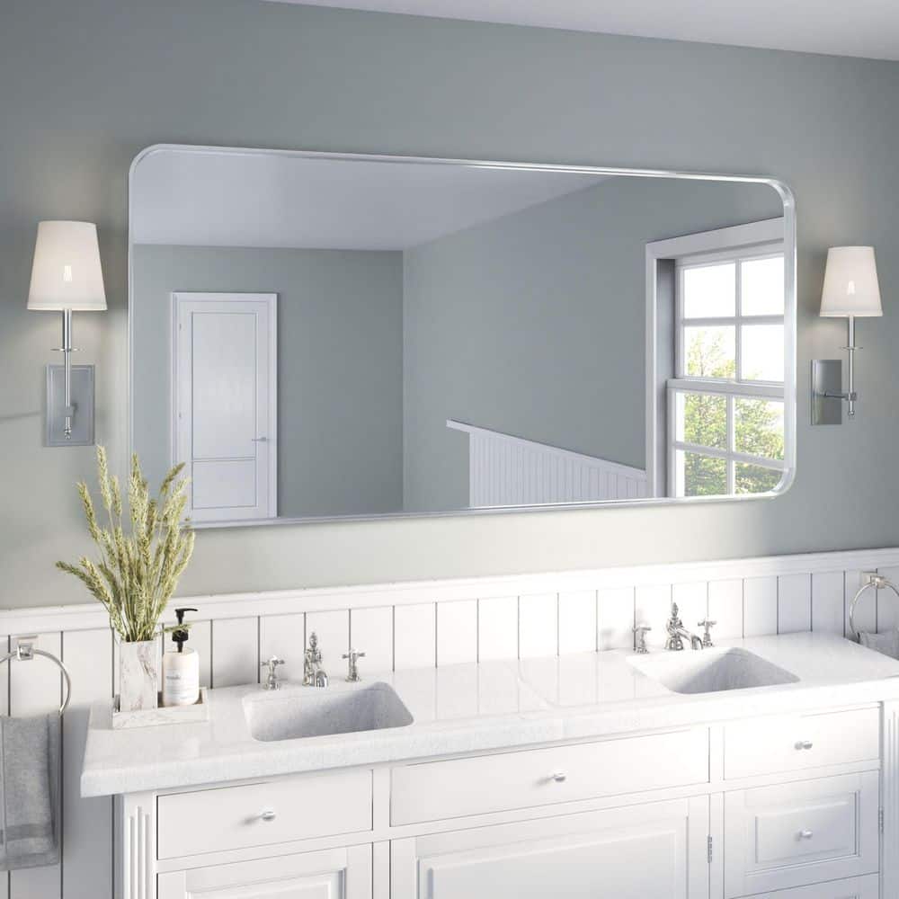 72 in. W x 36 in. H Rectangular Aluminum Framed Wall Bathroom Vanity Wall Mount Mirror in Silver price history on PriceWatchPro