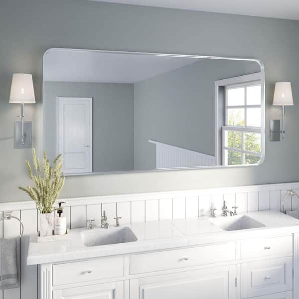 72 in. W x 36 in. H Rectangular Aluminum Framed Wall Bathroom Vanity Wall Mount Mirror in Silver