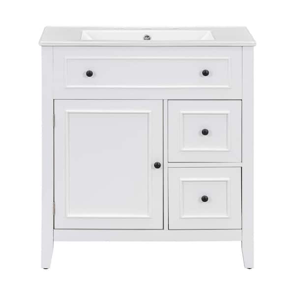 Unbranded 30 in. W x 18.3 in. D x 32.5 in. H Freestanding Bath Vanity in White with White Integrated Ceramic Sink and Top,2-Drawer