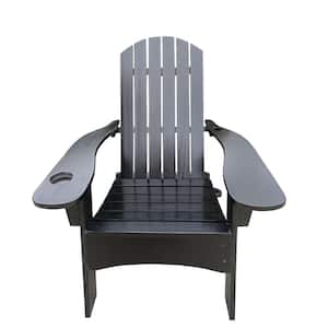 Outdoor or Indoor Wood Adirondack Chair Armrest with Cup Hole and Umbrella Hole Black