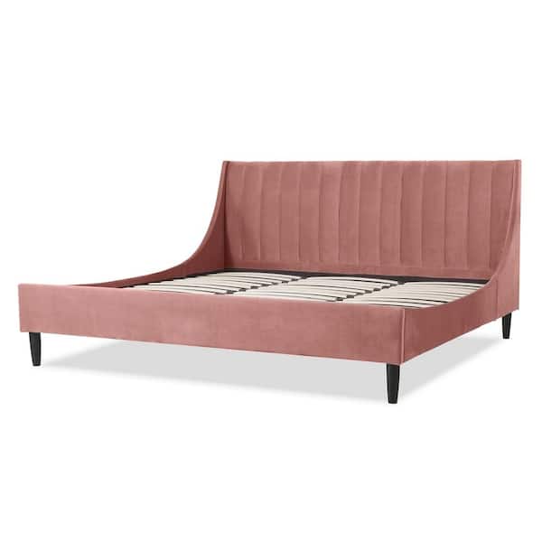 Jennifer Taylor Aspen 79 in. Velvet Vertical Tufted Upholstered King Modern Platform Bed Frame with Headboard in Ash Rose