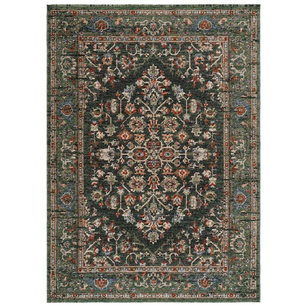 Gemstone 6 ft. x 9 ft. Green/Orange Beige Medallion Area Rug