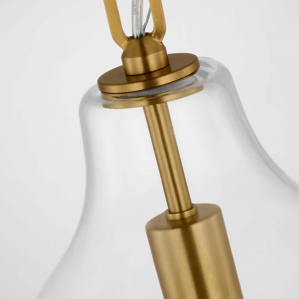Burnished Brass and Clear Glass Teardrop Pendant Light