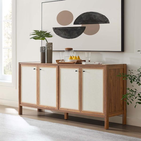 MODWAY Capri Walnut 31in. Wood Grain Sideboard Storage Cabinet