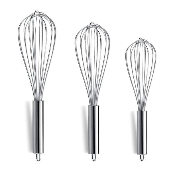 Silver Stainless Steel Whisk Set Pack of 3, Mirror Polished Wire Balloon Whisks for Cooking and Mixing