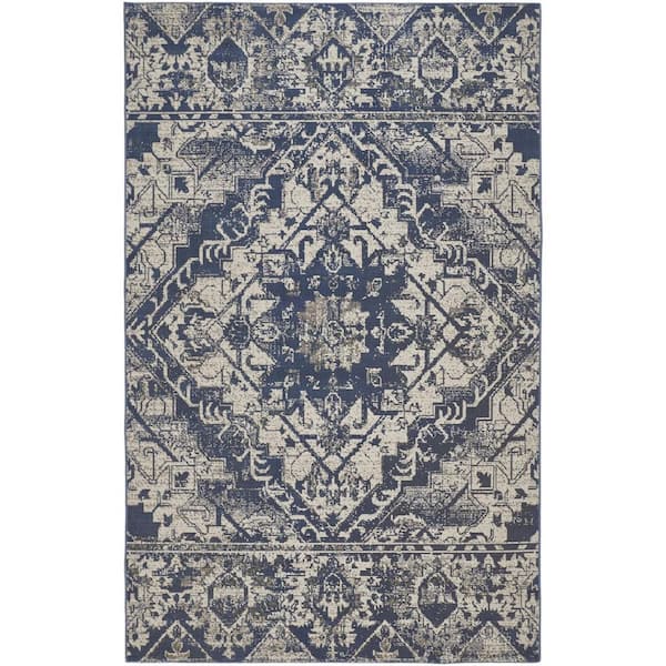 6 ft. x 9 ft. Gray, Blue, Ivory Oriental Area Rug