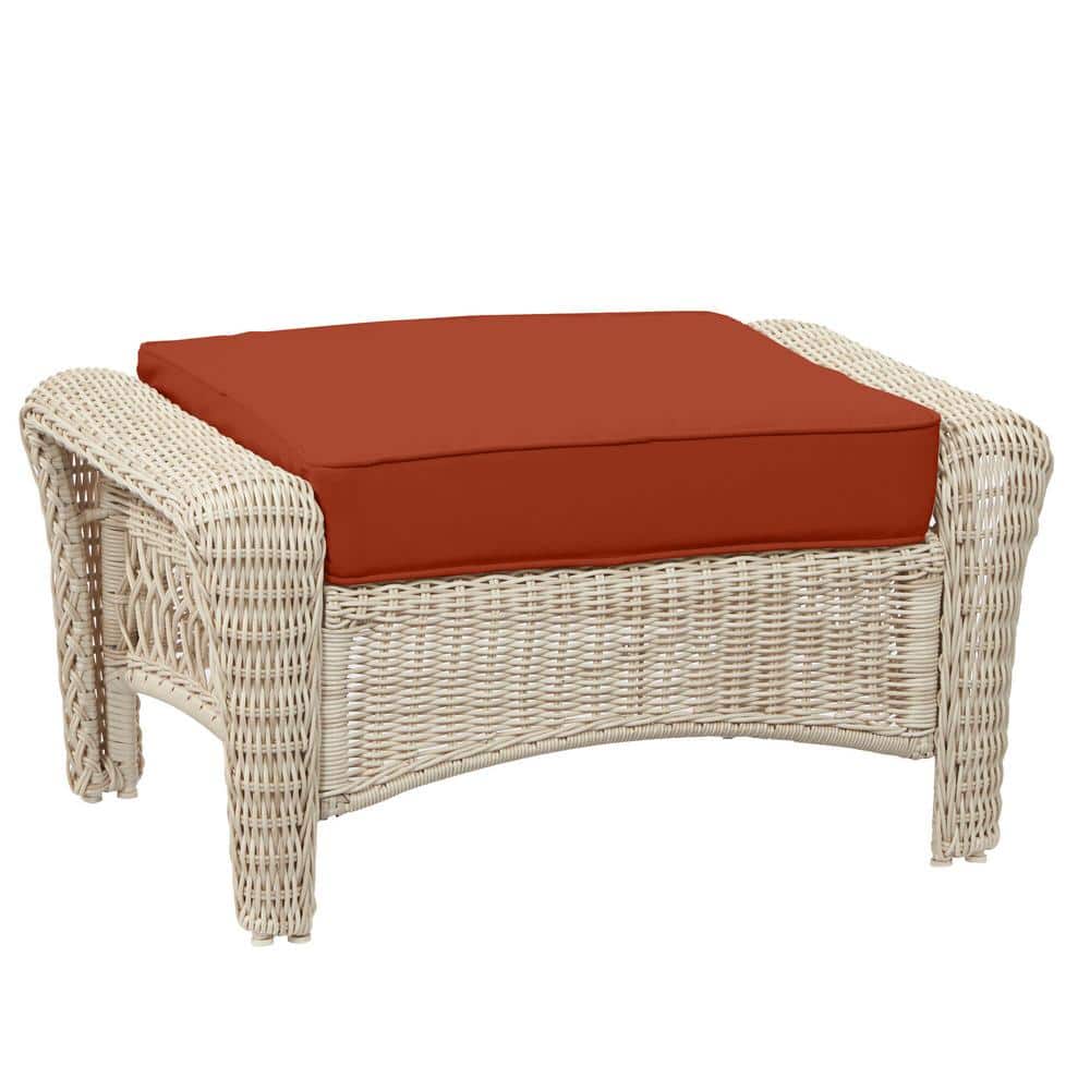Hampton Bay Park Meadows Off-White Wicker Outdoor Patio Ottoman with ...