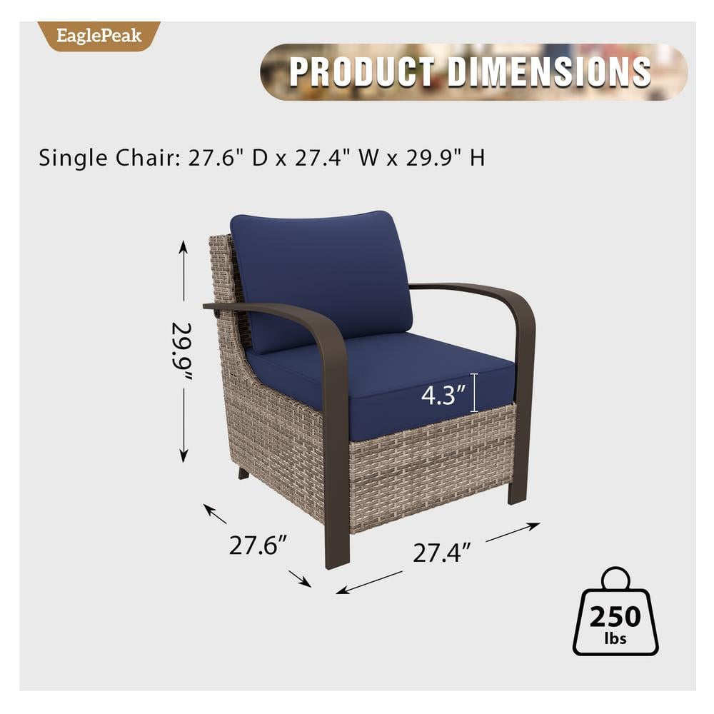 Blue Cushioned Brown Steel Wicker Lounge Chair