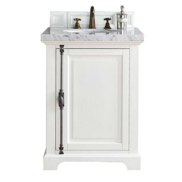 James Martin Vanities Providence 26 in. W Single Bath Vanity in Cottage White with Marble Vanity Top in Carrara White with White Basin
