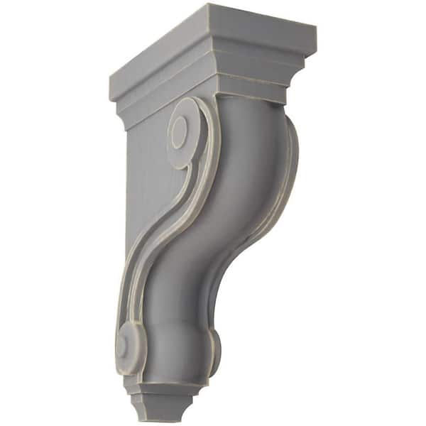 Ekena Millwork 3-3/8 in. x 10-1/2 in. x 6-1/2 in. Pebble Grey Boston Traditional Scroll Wood Vintage Decor Corbel