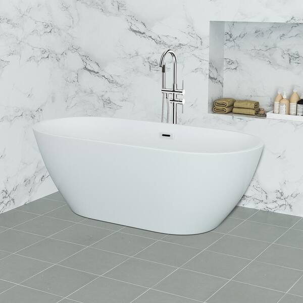 Satico 59 in. Contemporary Design Acrylic Soaking SPA Tub Non-Whirlpool Freestanding Bathtub in White