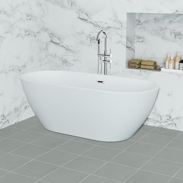 Satico 67 in. Contemporary Design Acrylic Soaking SPA Tub Non-Whirlpool Freestanding Bathtub in White