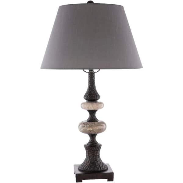 Artistic Weavers Carilo 28 in. Dark Brown Indoor Table Lamp with Gray, White Barrel Shaped Shade