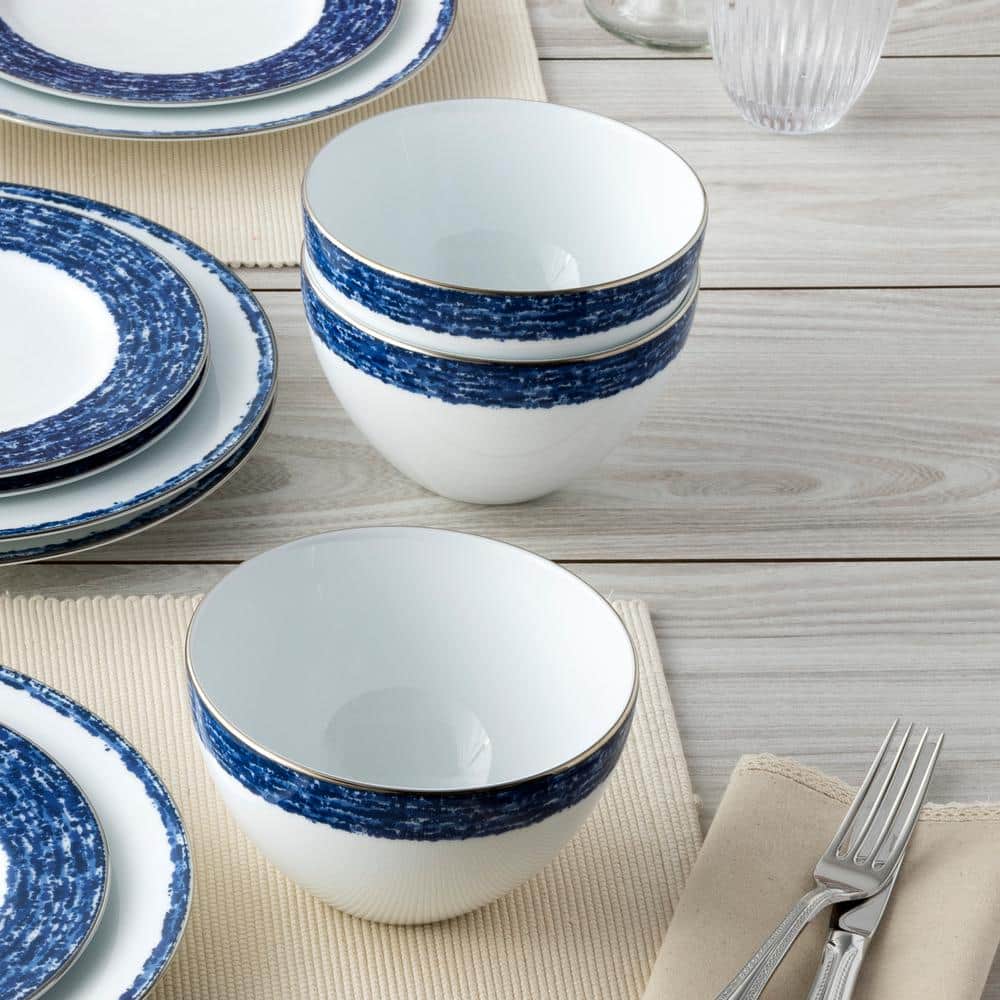 Blue and White Ceramic Cereal Bowls Set of 4