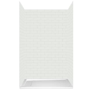 48 in. L x 34 in. W x 78 in. H 4-Piece Glue Up Alcove Shower Wall and Left Concealed Drain Base in White Subway