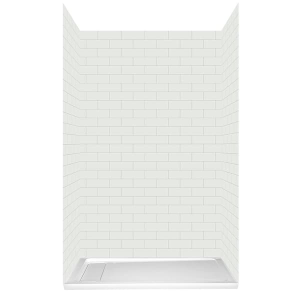 Glacier Bay 48 in. L x 34 in. W x 78 in. H 4-Piece Glue Up Alcove Shower Wall and Left Concealed Drain Base in White Subway