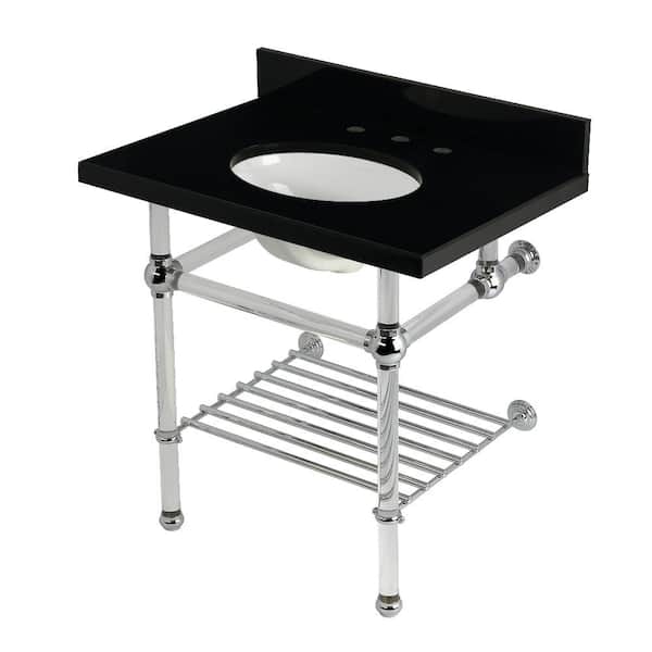 Kingston Brass Templeton 30 in. Granite Console Sink with Acrylic Legs in Black Granite Polished Chrome