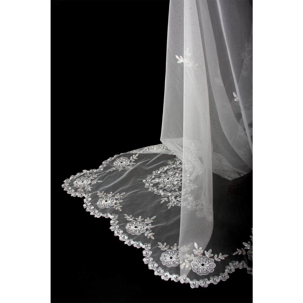 80" x 80" White Lace Embroidered Tablecloth with Beaded Accents