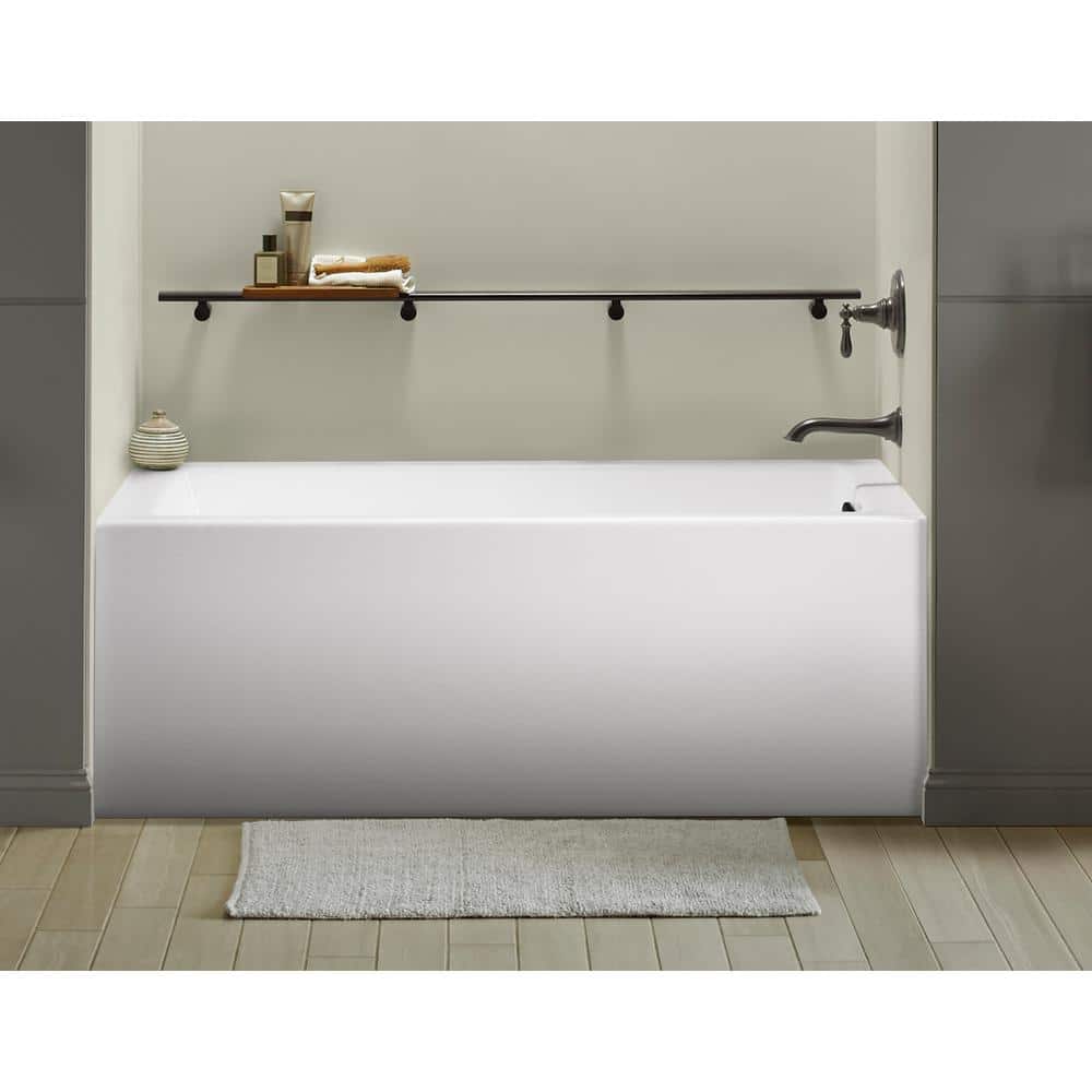 White Acrylic 60" Rectangular Alcove Soaking Bathtub with Slotted Overflow