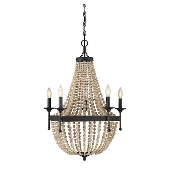 Savoy House 24 in. W x 33 in. H 5-Light Oil Rubbed Bronze Metal Frame Chandelier with Textured Bead Detailing