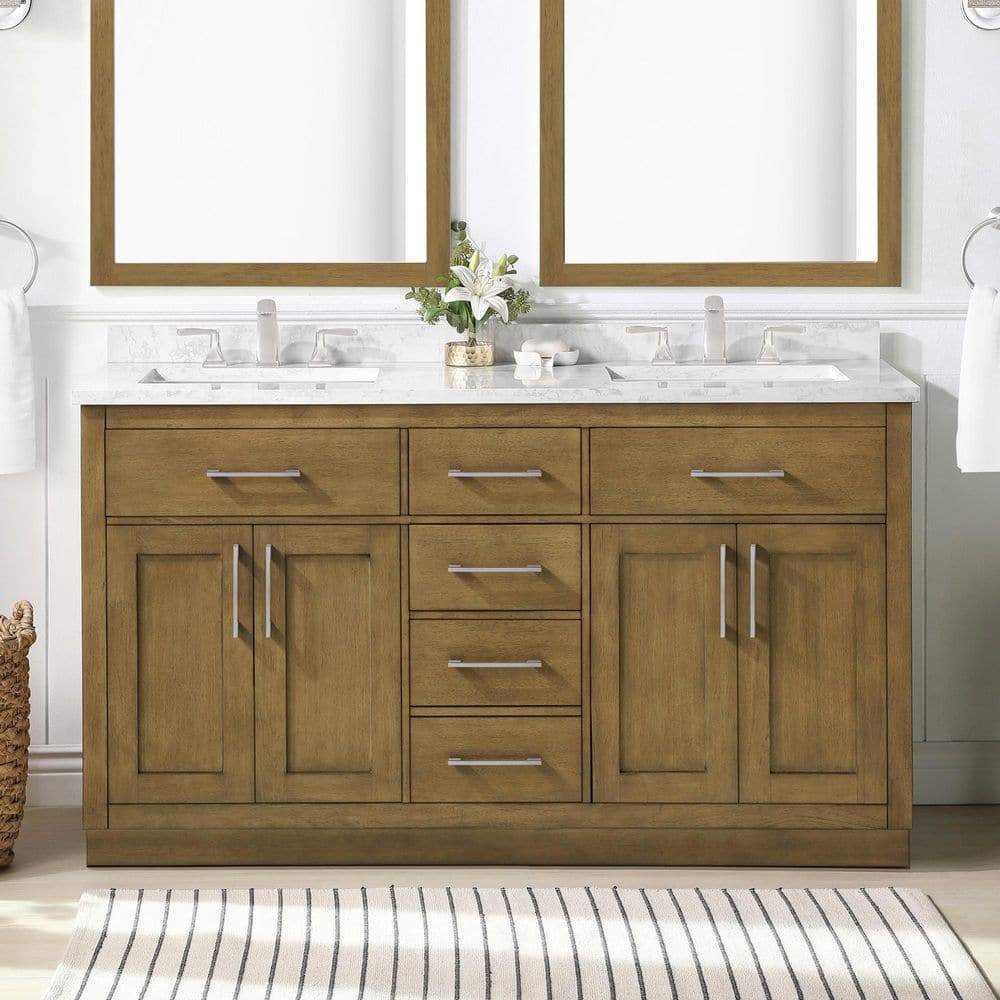 Athea 60 in. Freestanding  Almond Latte Bath Vanity with White Engineered Marble Top, Brushed Nickel Hardware price history on PriceWatchPro