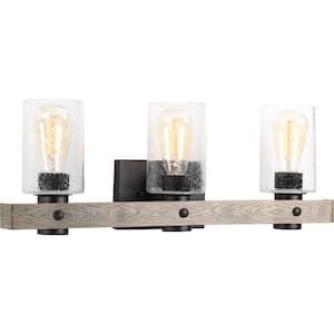 Gulliver Collection 24 in. 3-Light Graphite Finish Clear Seeded Glass Coastal Bathroom Vanity Light