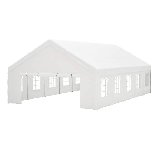 20 ft. x 32 ft. White Outdoor Canopy Gazebo Tents, Large Wedding Event Shelters w/ 3-Storage Bags Sidewalls for Parties