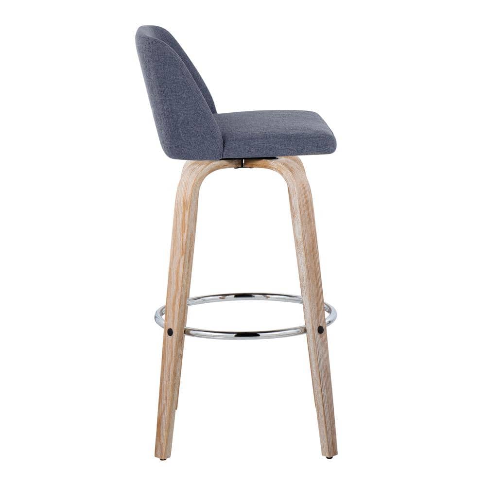 Blue Swivel Bar Stools with Whitewashed Wood Frame, Set of 2