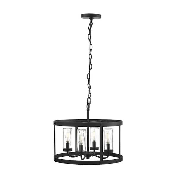 Home Decorators Collection Rockwell 4-Light Matte Black Outdoor Pendant Light with Clear Glass Shades