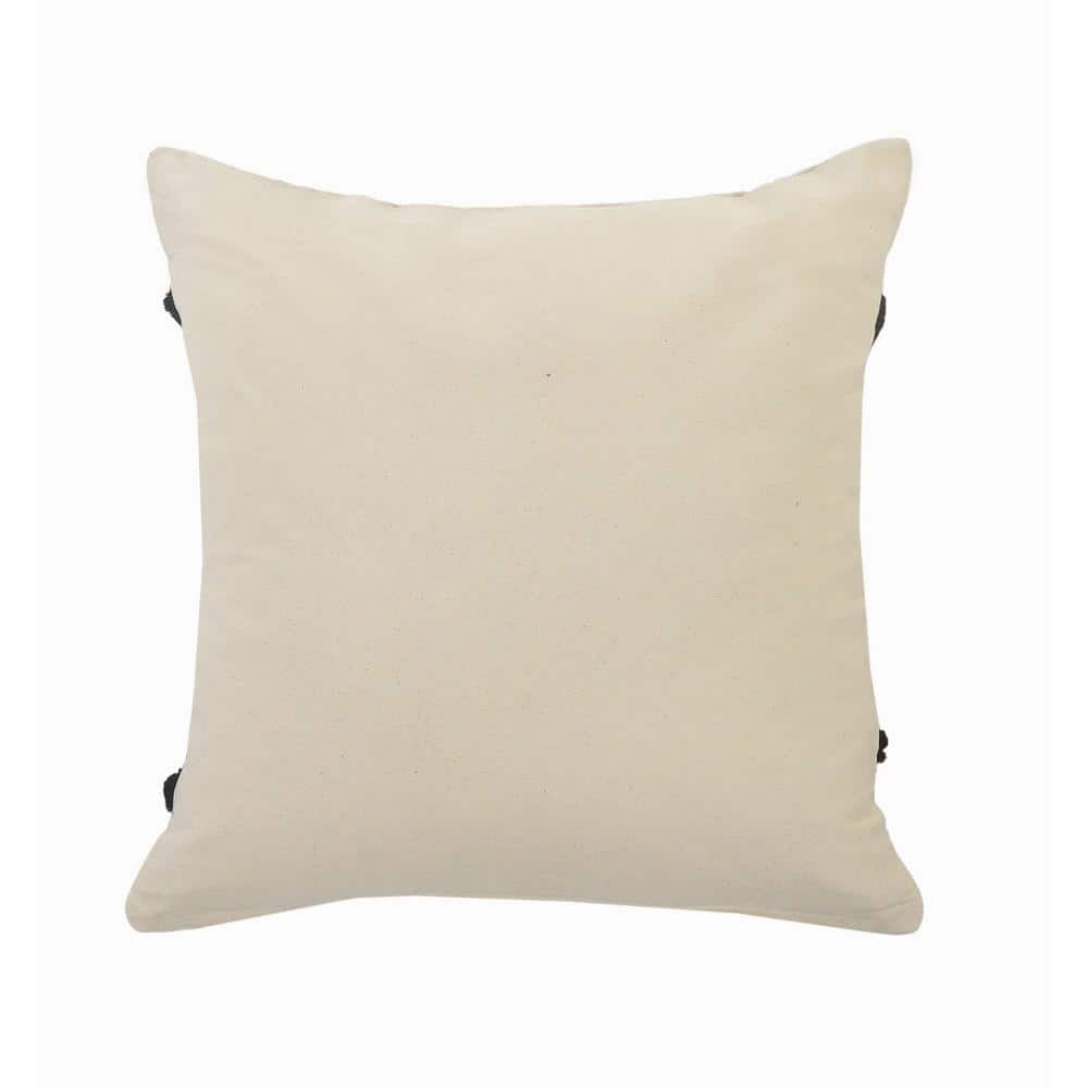 20" Black and Off-White Cotton Geometric Tufted Throw Pillow