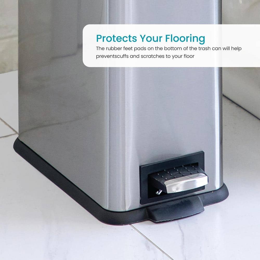 Slim Rectangular Silver Stainless Steel Step-On Trash Can