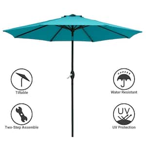 9 ft. Patio Market Crank and Tilt Umbrellas, Table Umbrellas,UV-Resistant Canopy in Lake Blue