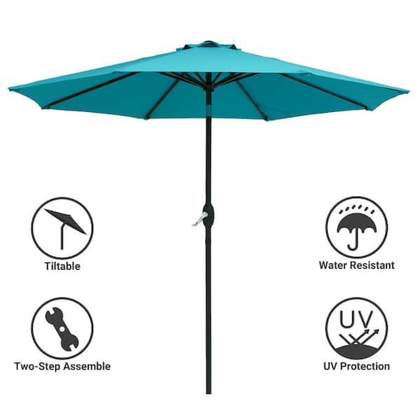 9 ft. Patio Market Crank and Tilt Umbrellas, Table Umbrellas,UV-Resistant Canopy in Lake Blue