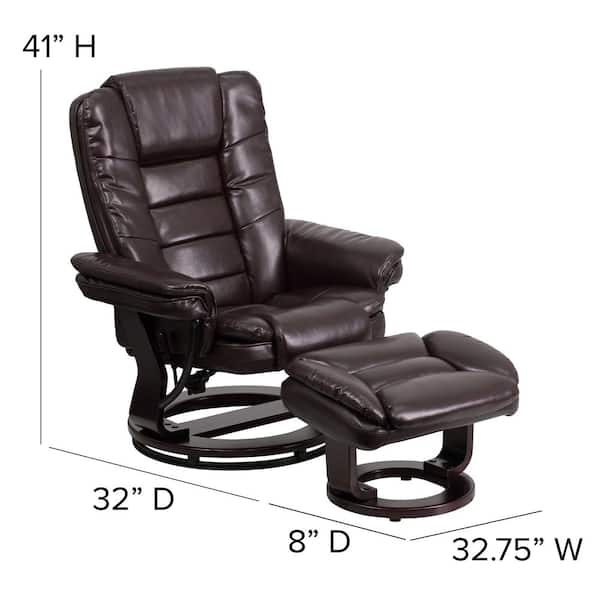 Flash Furniture Contemporary Brown Leather Recliner And Ottoman With Swiveling Mahogany Wood Base Bt7818bn The Home Depot Flash Furniture Contemporary Brown, Tan Leather Accent Chair With Ottoman